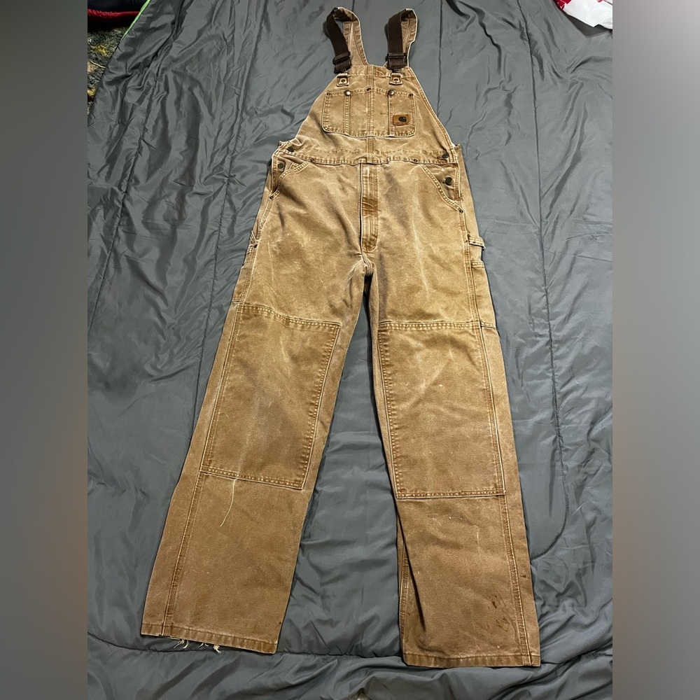 Vintage Carhartt 14808 Heavy Duty Double Knee Duck Classic Brown Overalls 36x34